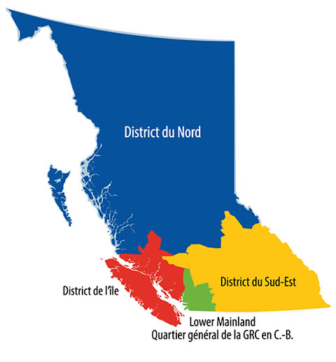 Carte de la Colombie-Britannique avec frontières des districts