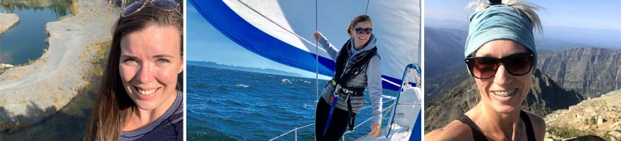 Collage de trois répartitrices sur leur temps libre de randonnée et de voile