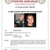 Personne Portée Disparue:<br />
Victime présumée d’un acte criminel<br />
No de dossier de l’EIEH : 2008-2344<br />
La GRC souhaite obtenir des renseignements<br />
Nom : McElwee, Kellen<br />
Vu pour la dernière fois : Le 19 mars 2008 à 20 h 30 à Langley, en C.-B.<br />
Description physique : 5 pi 10 po 220 lb<br />
cheveux blond foncé yeux bleus<br />
homme de race blanche<br />
Sommaire : Le 19 mars 2008 vers 20 h 30, Kellen McElwee a été vu en train de quitter le restaurant Keg <br />
Steakhouse & Bar situé au 9020 de la 202e Avenue à Langley, en C.-B. Depuis, personne n’a <br />
revu le résident de Burnaby âgé de 25 ans. Le 25 mars 2008, la voiture Honda Civic grise de <br />
2006 à quatre portes de M. McElwee a été retrouvée garée dans l’îlot 5100 de la rue Halifax à<br />
Burnaby, en C.-B.<br />
Date : Le 23 février 2023<br />
Personne-ressource : Appeler la ligne d’information de l’EIEH au 1-877-551-IHIT (4448) ou envoyer un <br />
courriel à l’adresse ihitinfo@rcmp-grc.gc.ca
