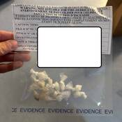 Un sac de pièces à conviction scellé contenant plusieurs sacs individuels de ce qui serait de la cocaïne.