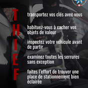 Cette année, le message de prévention encourage les automobilistes à « penser comme un voleur » (Think Like a Thief) avant de quitter leur véhicule
