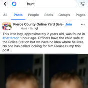 Photo montrant le « message tragique » dans le groupe Pierce County Online Yard Sale