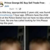 Photo montrant le « message tragique » dans le groupe Buy Sell Trade Free de Prince George (C.-B.)