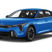 Photo provenant d’une banque d’images et montrant une voiture Kia K4 bleue de 2025.