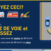 Image d’un véhicule de police durant un contrôle routier avec une voiture grise devant et un véhicule bleu qui roule derrière et qui change de voie.