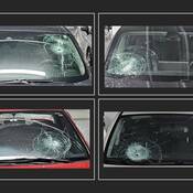 Un collage de quatre photos montrant des parebrises fracassés.