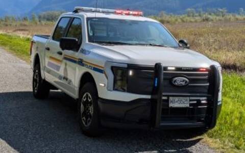 Ridge Meadows RCMP’s first electric vehicle parked on the roadway