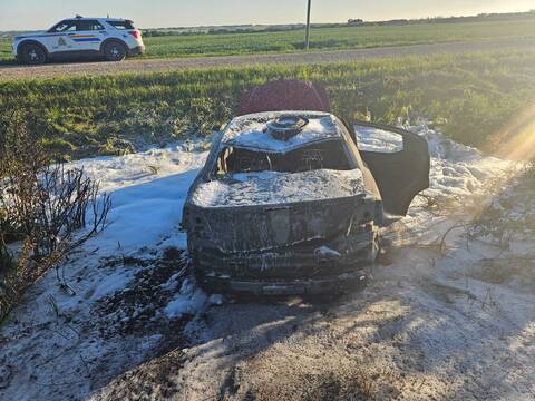 Minnedosa RCMP arrested three males after a vehicle was stolen and set ablaze south of Rapid City on July 8.