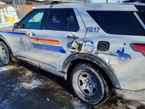A photo of the RCMP vehicle that was struck