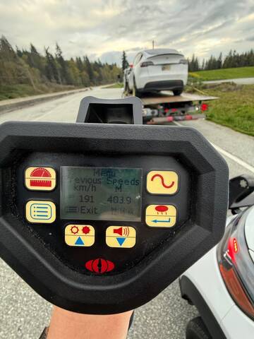 photo of a laser radar reading with a towed vehicle in background