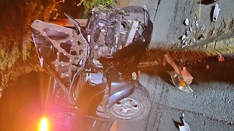 Toyota involved in single vehicle collision with extensive damage