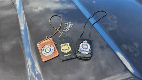 Badges from RCMP, Alberta Sheriffs, and Edmonton Police Service