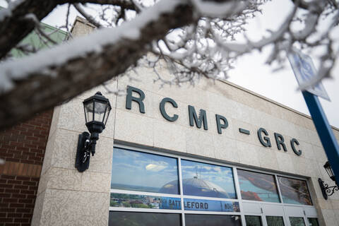 A winter scene showing the exterior of an RCMP detachment building.