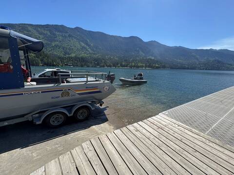 RCMP boat being launched into Cultus Lake