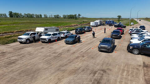 traffic check-stop lanes with vehicles stopped