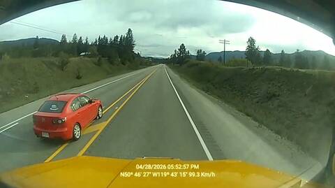 Thumbnail: A screenshot of video that was provided by a professional truck driver and showed an illegal pass over a double-solid yellow line