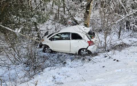 This white Toyota Yaris crashed to the bottom of this embankment in the southbound lanes of Highway #5. Witnesses to the crash are needed
