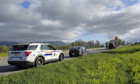 Two vehicles being towed by BC Highway Patrol in Chilliwack after doing more than 50 km/h over the limit