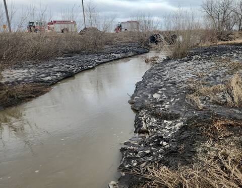 A four-year-old male was rescued from this creek southeast of Winkler on April 13.