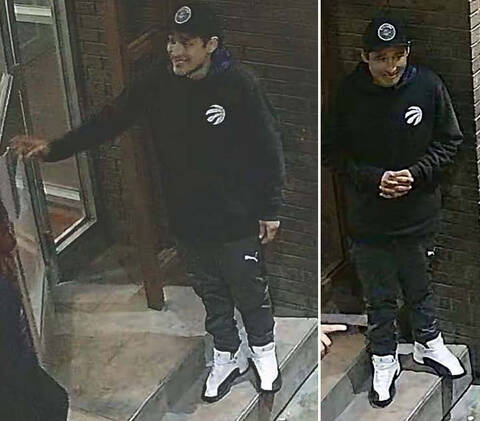 Photo of adult male in wearing a black baseball hat, black Toronto Raptors hoodie, black Puma brand pants, and white and black shoes. | Photo d'un homme adulte portant une casquette de baseball noire, un sweat à capuche noir des Toronto Raptors, un pantalon noir de la marque Puma et des chaussures blanches et noires.