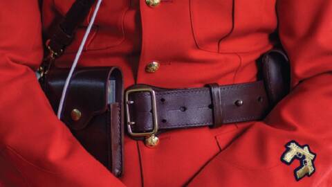 Close up photo of the red serge uniform.
