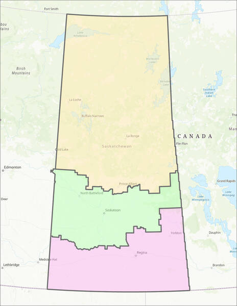Map of Saskatchewan RCMP districts | Carte des districts de la GRC en Saskatchewan