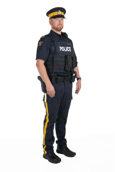 RCMP officer wearing the new, navy blue, uniform shirt.